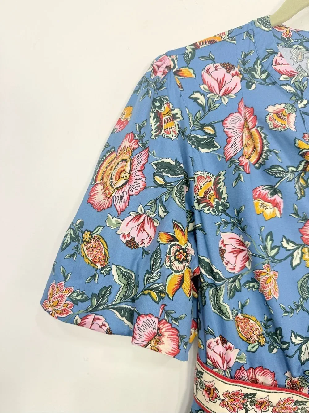 Joie Blue Pink Floral Print Complimentary Hem Puff Sleeve A Line Mini Dress NEW